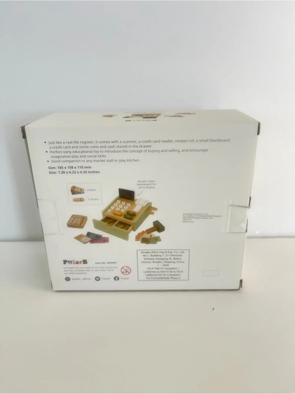 Kids Wooden Cash Register Toy in Green and Natural